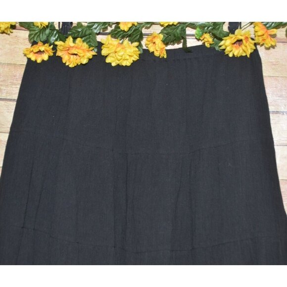 Haband! Black Tiered Flared Midi Skirt Size L Gauzy Elastic Waist Gypsy Western - Picture 3 of 8